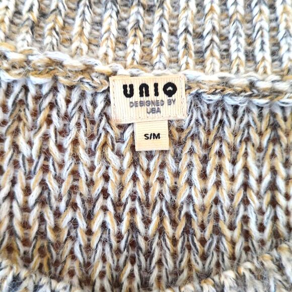 UNIQLO Mixed Texture Gray Chunky Knit Comfy Winter Boho Sweater - Picture 3 of 4